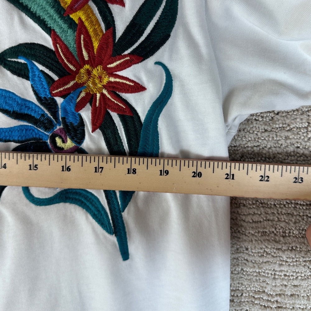 Scotch & Soda White Organic Cotton Floral Embroidered T-Shirt Mens Large - Picture 4 of 14